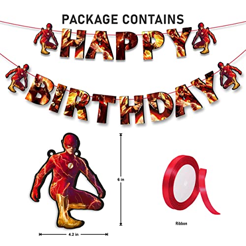 "Flsh Happy Birthday Banner – Superhero Theme Party Decoration for Boys and Girls – Vibrant Lightning Bolt Design Hanging ...