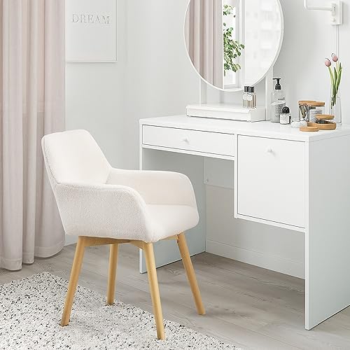 YEEFY Desk Chair No Wheels Vanity Chair Makeup Chair Comfy Accent Chair for Living Dining Room Bedroom Home Office Mid Cen...