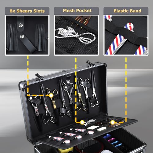 Professional Barber Travel Case - Portable Clipper Organizer Case with Dual Combo Locks, Adjustable Trays for Clippers, Shears, Trimmers - Secure Storage for Mobile Barbers and Stylists