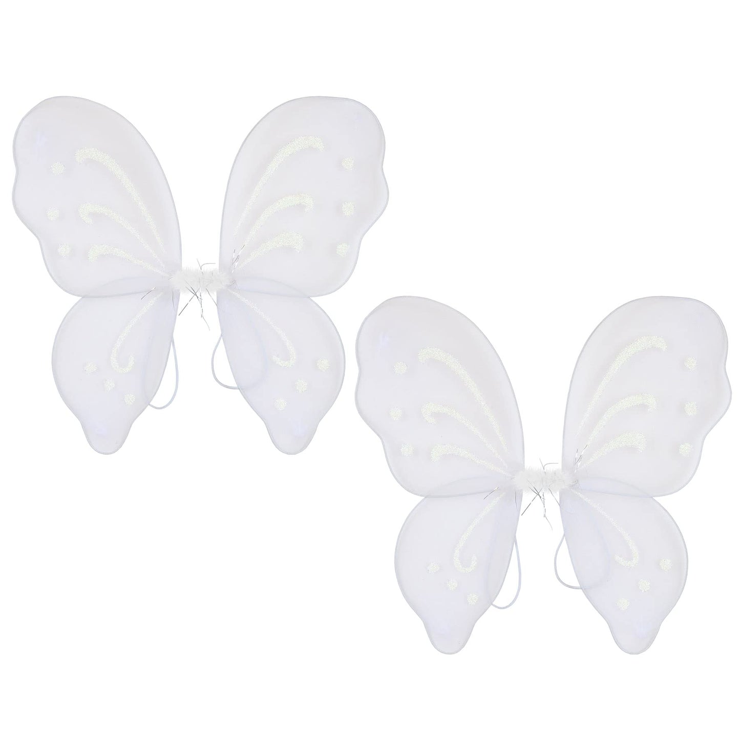 Beistle Set of 2 Fairy Wings, Halloween White Nylon Butterfly Wings with Elastic Armbands, Fantasy Cosplay Costume Accessory, 14.5” x 16”, One Size