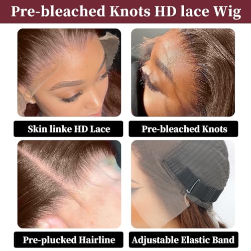 LICHANG 200% Density Chocolate Brown Bob Wigs Human Hair Front Wigs Human Hair 13x4 Straight Short Bob Wigs For Women Side Part Bob Wig Transparent Lace Wigs Baby Hair Natural Hairline