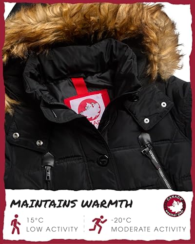 CANADA WEATHER GEAR Womens Long Puffer Coat - Heavyweight Wind Water Resistant Faux Fur Hood Parka Winter Jackets for Women