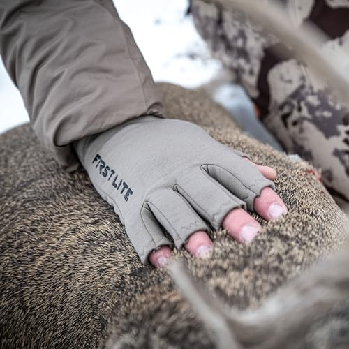 First Lite Rugged Wool Half Finger Glove - Merino Wool Hunting Gloves with Silicone Grip Palm for Shooting Dexterity
