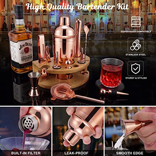 Bartender Kit with Bamboo Stand, 12 Piece 25oz Cocktail Shaker Set with All Essential Bar Tools Set for Drink Mixing, Idea...