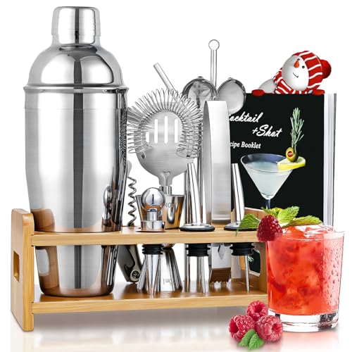 Cocktail Shaker Set Bartender Kit, Godmorn 15Pcs Bartender Shaker Set, 304 Stainless Steel Martini Shaker and Strainer, Ba...