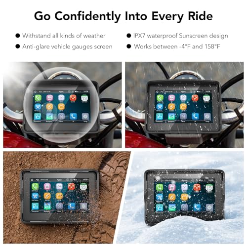 YCV Motorcycle Carplay Screen, Wireless CarPlay & Android Auto for Motorbike, Carplay Motorcycle GPS Navigation, 5" IP67 W...