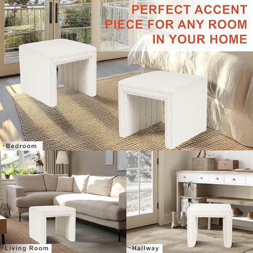 HomePop Modern Channel Tufted Ottoman Home Décor|Ottoman for Living Room & Bedroom - Cream Boucle