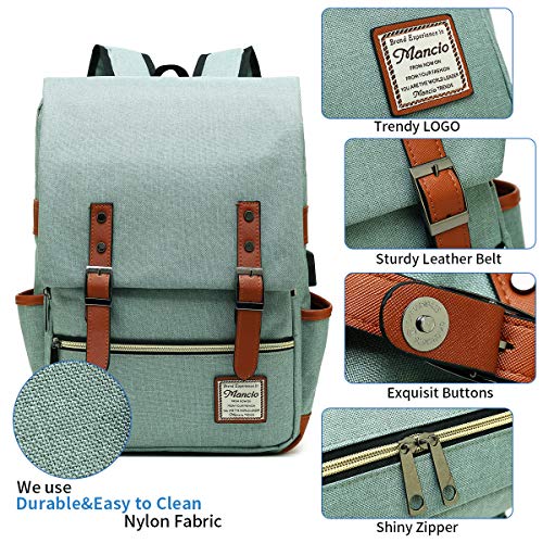 Mancio Vintage Laptop Backpack with USB Charging Port, Slim Tear Resistant Business Backpack for Travelling, College, Casu...