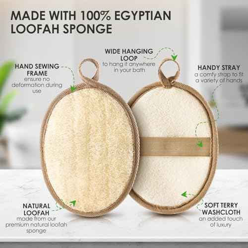 2PCS Natural Exfoliating Loofah Body Scrubber, Loofah Exfoliating Body Scrubber for Bath, Made with Natural Egyptian Shower Loofah Sponge, Shower Exfoliator for Women and Men