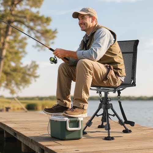 VEVOR Hunting Chair, 360¡Æ Silent Swivel, Foldable Portable Blind Chair, Heavy-Duty Steel Frame Ground Stool Seat with Anti-Sink Swivel Feet, Height Adjustable, 350 Lbs Capacity for Fishing Camping