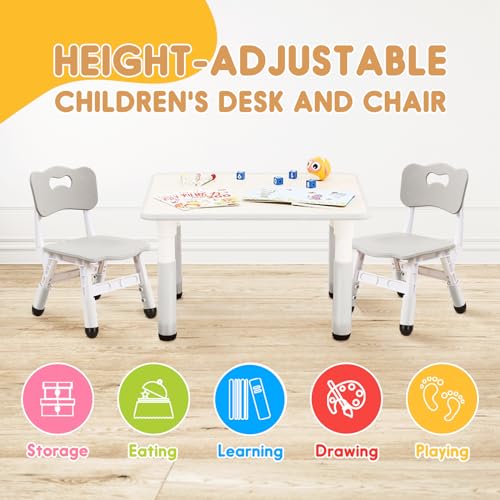 JIAOQIU Kids Table & Chair Set with Adjustable Toddler-Safe Non-Slip Legs, Activity & Graffiti-Proof Desktop Ages 3-12