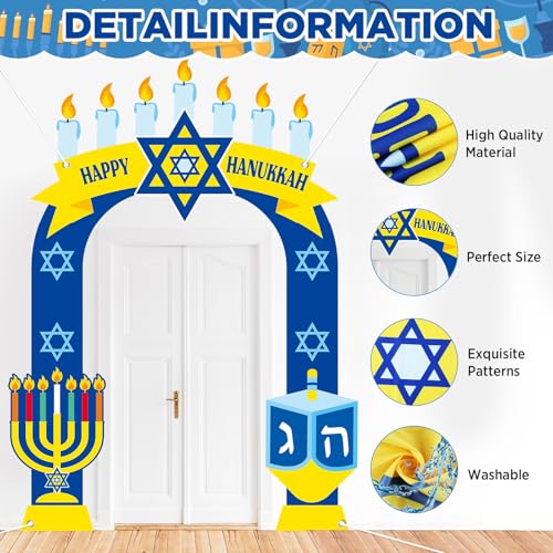 3PCS Happy Hanukkah Porch Banners Chanukah Door Decorations Shalom Hanukkah Party Door Covers Banner Hanging Backdrop Porc...