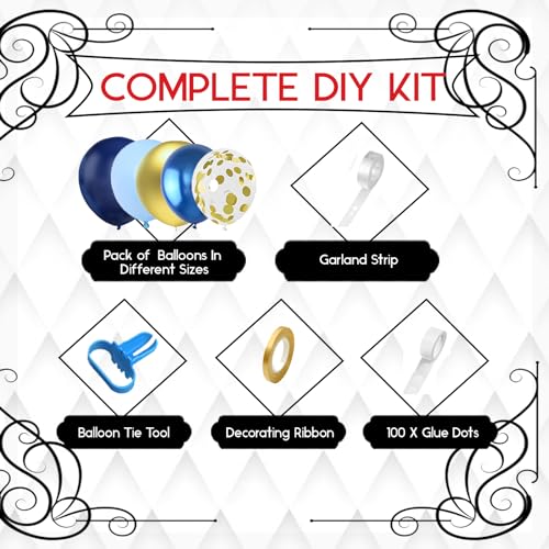 Archloon Blue Balloon Arch Kit, 134pcs Blue Balloon Garland Kit with Metallic, Macaron blue Balloons and Gold Confetti Bal...