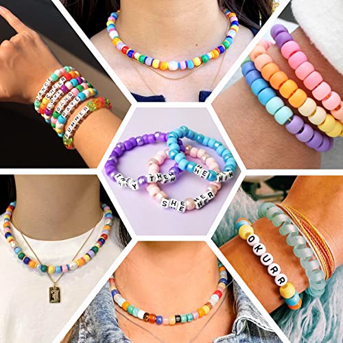 Quefe 3960pcs Pony Beads for Friendship Bracelet Making Kit 48 Colors Kandi Beads Set, 2400pcs Plastic Rainbow Bulk and 15...