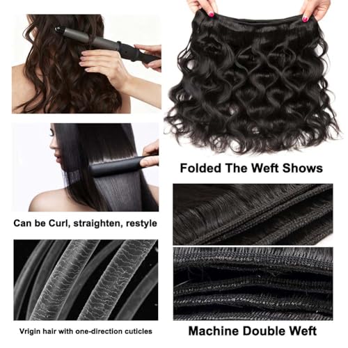 16 18 20 Inch Body Wave Bundles with Closure (14 Inch 2x6 HD Lace Closure) Human Hair Brazilian 3 Bundles with Closure Unprocessed Virgin Human Hair deep Middle Part
