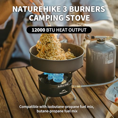 Naturehike Camping Gas Stove for IGT Table, Portable Isobutane Stove with Storage Bag & Foldable Brackets, 3 Burners Camp ...