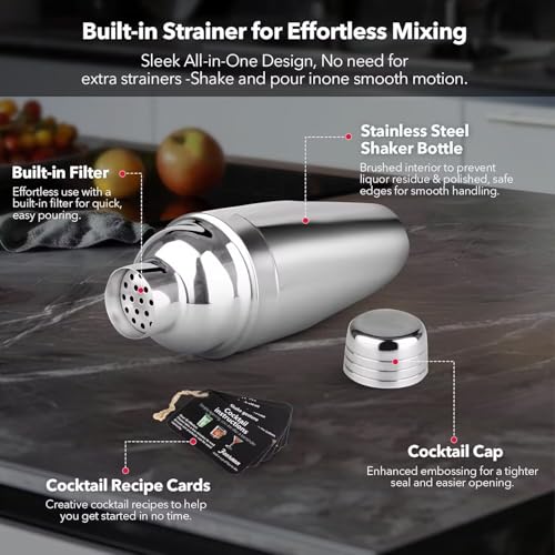 Homestia Gold Bartender Kit - Stainless-Steel Cocktail Shaker Set - Mixology Bar Tools with Drink Shaker, Mixer Spoon and ...