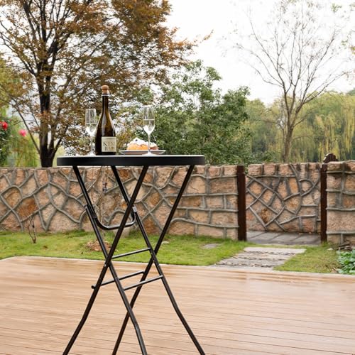Byliable Cocktail Table 28in High Top Round Folding Indoor Outdoor, Plastic Bar Height Foldable Bistro Tall Table for Part...