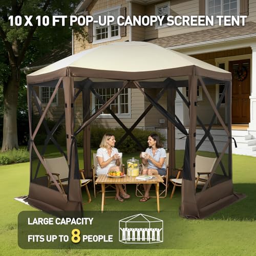 Aoxun 10x10FT Pop-up Canopy Shelter Tent, 6-Sided Canopy Tent with Carry Bag and Stakes, Screen House Sun Shelter Tents fo...