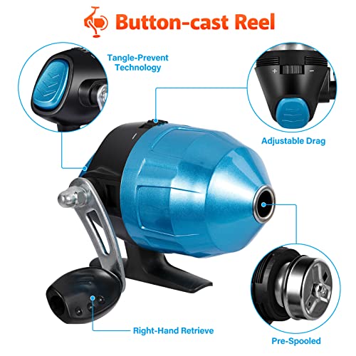 PLUSINNO Kids Fishing Pole with Spincast Reel Telescopic Fishing Rod Combo Full Kits for Boys, Girls, and Adults