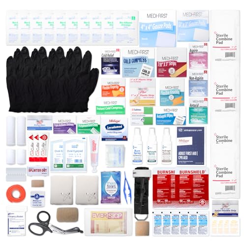 MFASCO Commercial Wall Mount 4 Shelf First Aid Kit - OSHA & ANSI Compliant, Refillable Metal First Aid Cabinet for Busines...