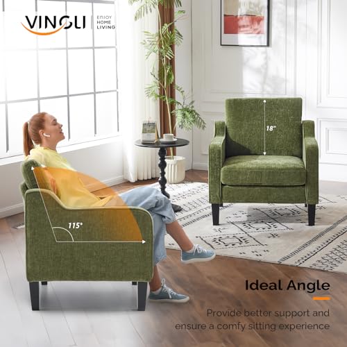VINGLI Accent Chair for Living Room Chairs Olive Green Reading Chair for Bedroom Scooped Arm Chair Mid Century Modern Acce...
