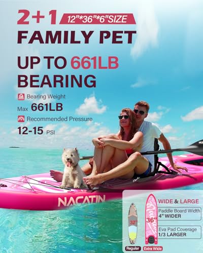 NACATIN Inflatable Stand Up Paddle Board - Premium SUP Board with Dog Ramp Kit, Complete SUP Set Paddle Boards for Adults ...
