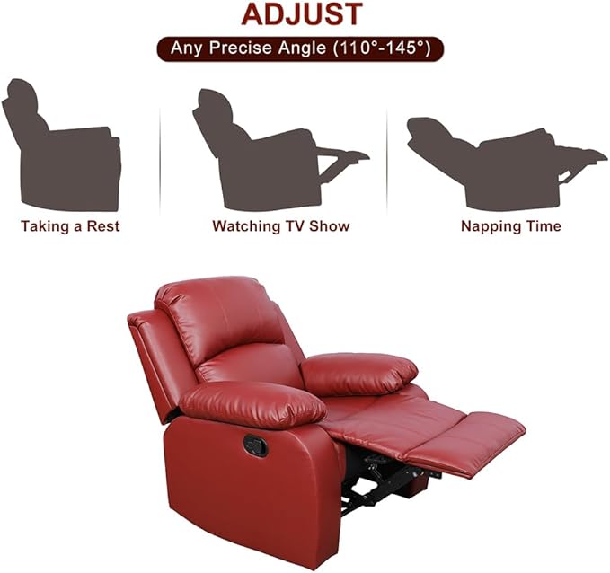 A Ainehome Living Room Furniture Set Leather Recliner Sofa Set Loveseat Chair Furniture Sofa Set for Living Room/Small Space/Rv/House/Office/Theater Seating (A-Red Leather, Chair)