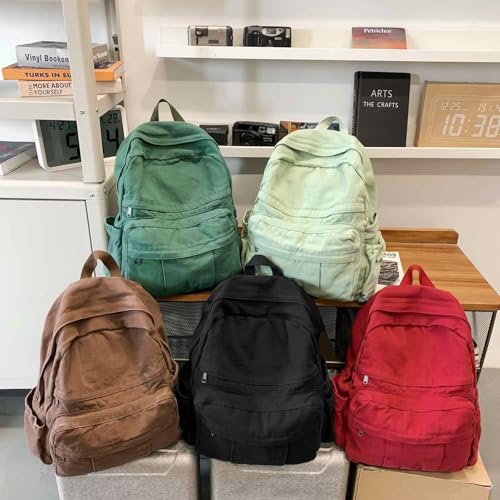 GAMLFL Coffee Brown Canvas Backpack for Women & Men Retro Aesthetic Rucksack Basic Backpack for High School/College Studen...