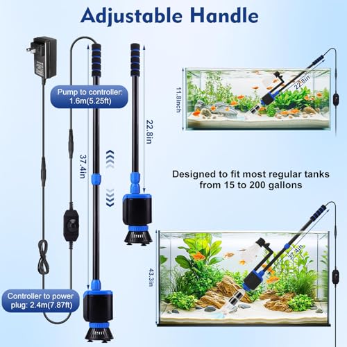 AQQA DC 36W Electric Aquarium Vacuum Gravel Cleaner 6-in-1 Multifunctional Fish Tank Cleaning Kit for Remove Dirt, Change ...