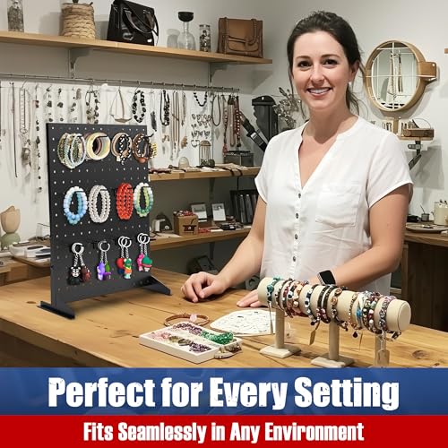 Raaz365 Pegboard Display Stand with 24 Hooks and 2 Stands for Craft Shows, Tabletop Jewelry Organizer Rack for Vendors, Ke...