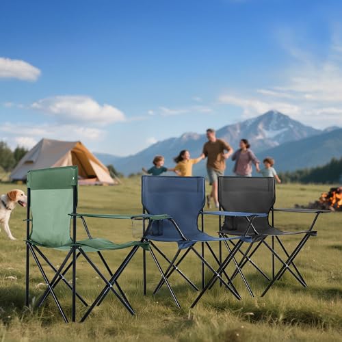 Geisoun 2-Pack Foldable Camping Chairs with Cup Holder, 300LB Lawn Portable Folding Chairs for Adults, Lightweight Outdoor...