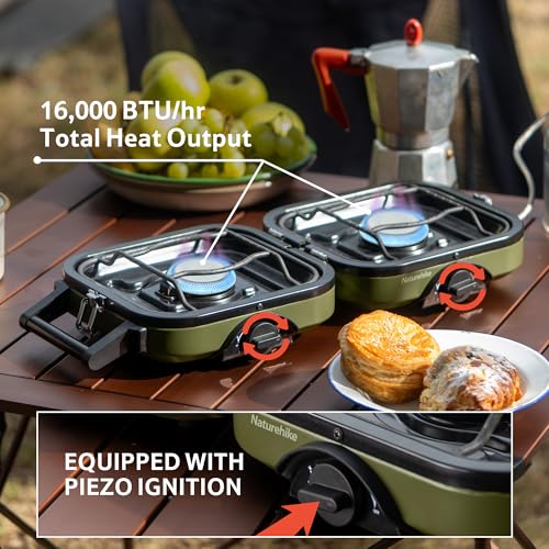 Naturehike 2 Burner Folding Camping Stove, Portable Propane Gas Stove with Carry Bag, 16000 BTU High-Performance Camp Stov...