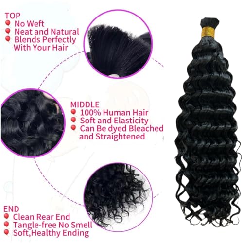 Human Braiding Hair Boho Braids Human Hair Water Wave Bulk Human Hair for Braiding No Weft Bundle Brazilian Virgin Curly Hair Extensions Natural Color 22 Inch 1pack/100g