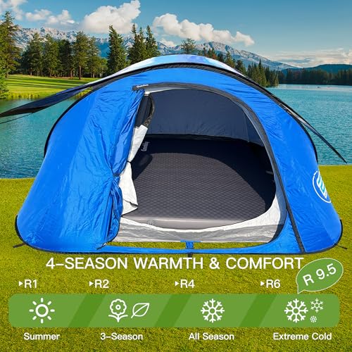 4" Ultra-Thick Self-Inflating Sleeping Pad with 3-in-1 Rechargeable Pump, Air Adjustable Foam Camping Mattress, 9.5R Heav...