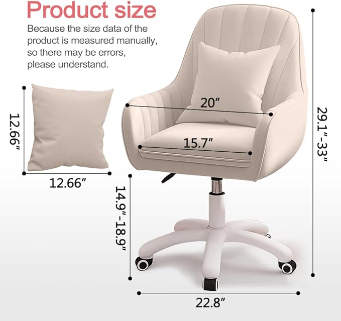 XUEGW Home Office Chair Computer Chair with Mid-Back Upholstered Modern Tufted Computer Task Chair Swivel Height Adjustable Velvet Accent Chair.