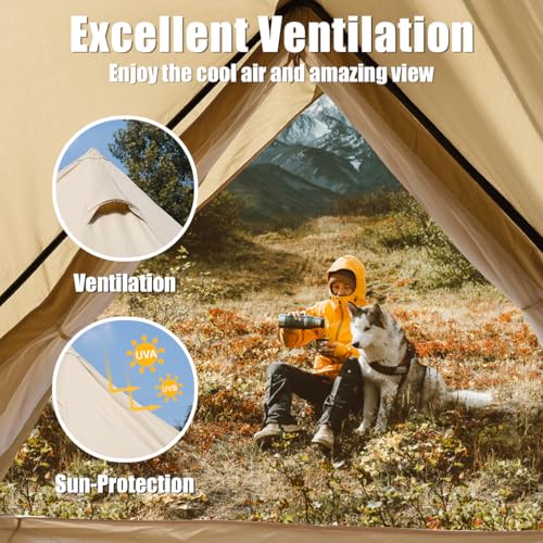 Canvas Bell Tent Yurt Tent 4 Seasons for Camping 100% Cotton Glamping Tents with Stove Jack, Family Camping Outdoor Huntin...