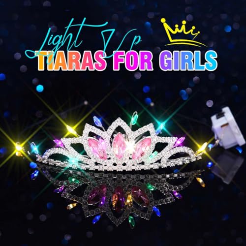 Kilshye Light Up Tiara LED Rhinestone Tiaras Headband (Pink)