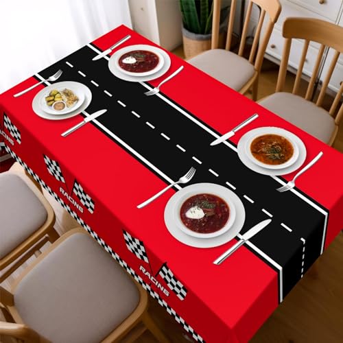 Childom 3Pcs Racing Car Plastic Tablecloth, Race Birthday Party Decorations, 54'' x 108'' Checkered Table Cloth Decor, Fav...