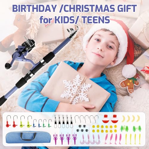 Kids Fishing Pole Set, Portable Telescopic Fishing Rod and Reel Combo for for Boys Girls Youth Toddle Fishing Pole 【Ambide...