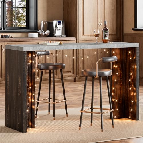 Bar Table for 4-6 People - 55" Long Counter Height Pub with Faux Marble Tabletop, Modern Rectangular Home Bar Coffee Unit ...