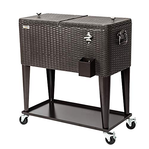 VINGLI 80 Quart Rolling Ice Chest, Portable Patio Party Bar Drink Cooler Cart, with Shelf, Beverage Pool with Bottle Opene...