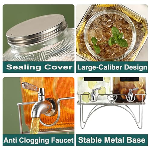 Lulonpon 2 x 4L(1.06 Gallon) Glass Drink Dispenser, Beverage Dispenser with Stainless Tap, Glass Water Juice Dispensers wi...