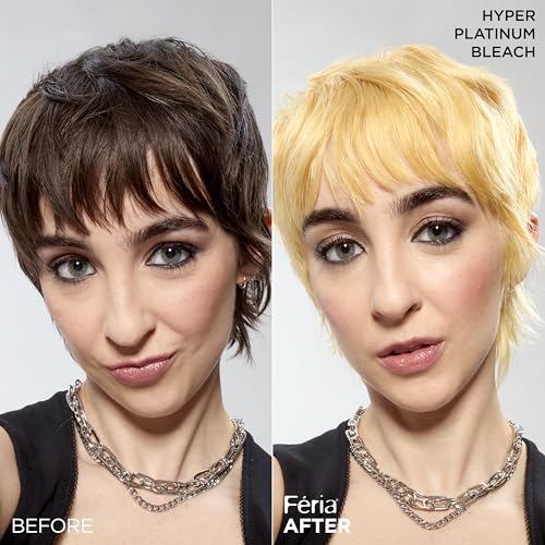 L'Oreal Paris Feria Hyper Platinum Advanced Lightening System Hair Bleach, Lifts Up To 8 Levels, Includes Anti Brass Purple Conditioner, 1 Hair Dye Kit