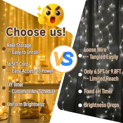 HXWEIYE 300LED Untangled Curtain Lights, 9.8x9.8Ft USB Fairy Twinkle String Lights with Remote and DIY Timer, 8 Modes Wind...