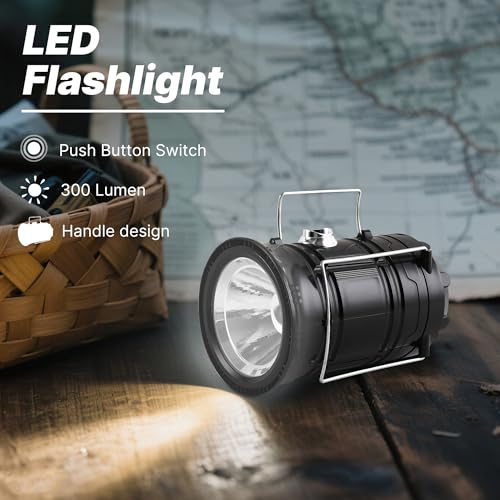Lichamp Collapsible Portable Solar Camping Lantern, USB Rechargeable LED Flashlight - Survival Kits for Power Outages Hurr...