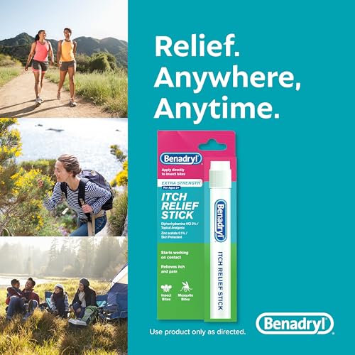 Benadryl Extra Strength Anti-Itch Relief Stick, Bug Bite Itch Relief, Diphenhydramine HCl Topical Analgesic & Zinc Acetate...