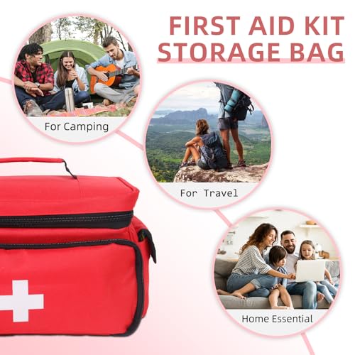 ALSLEA First Aid Bag Empty First Aid Kit Storage Box 12" x 9" x 7" Medical Bag Portable Pill Bottle Organizer Case for Ca...