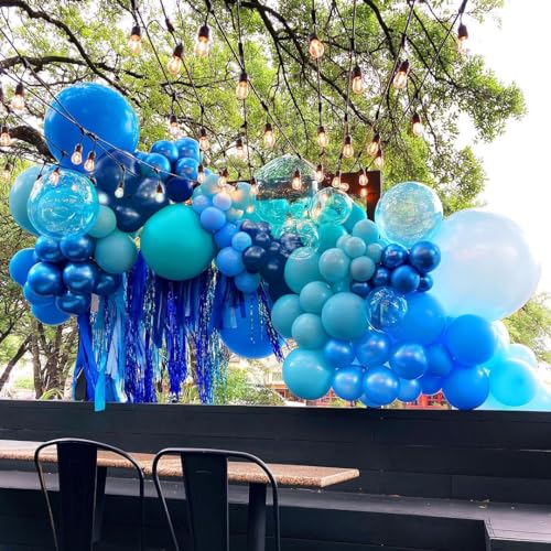 Bezente Blue Balloons Set,60pcs 12 inch Metallic Blue Pearl Blue Navy Blue Pastel Blue Latex Balloons Kit for Birthday,Bab...