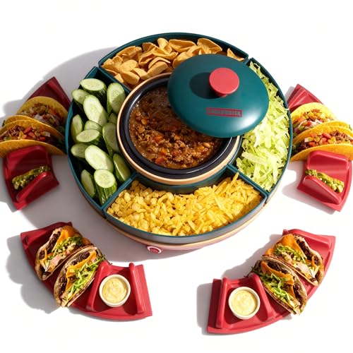SugarWhisk Lazy Susan Taco Bar & Condiment Containers with Lids, 4 Taco Holders for Taco Tuesday Kit, Fondue Pot for Taco ...